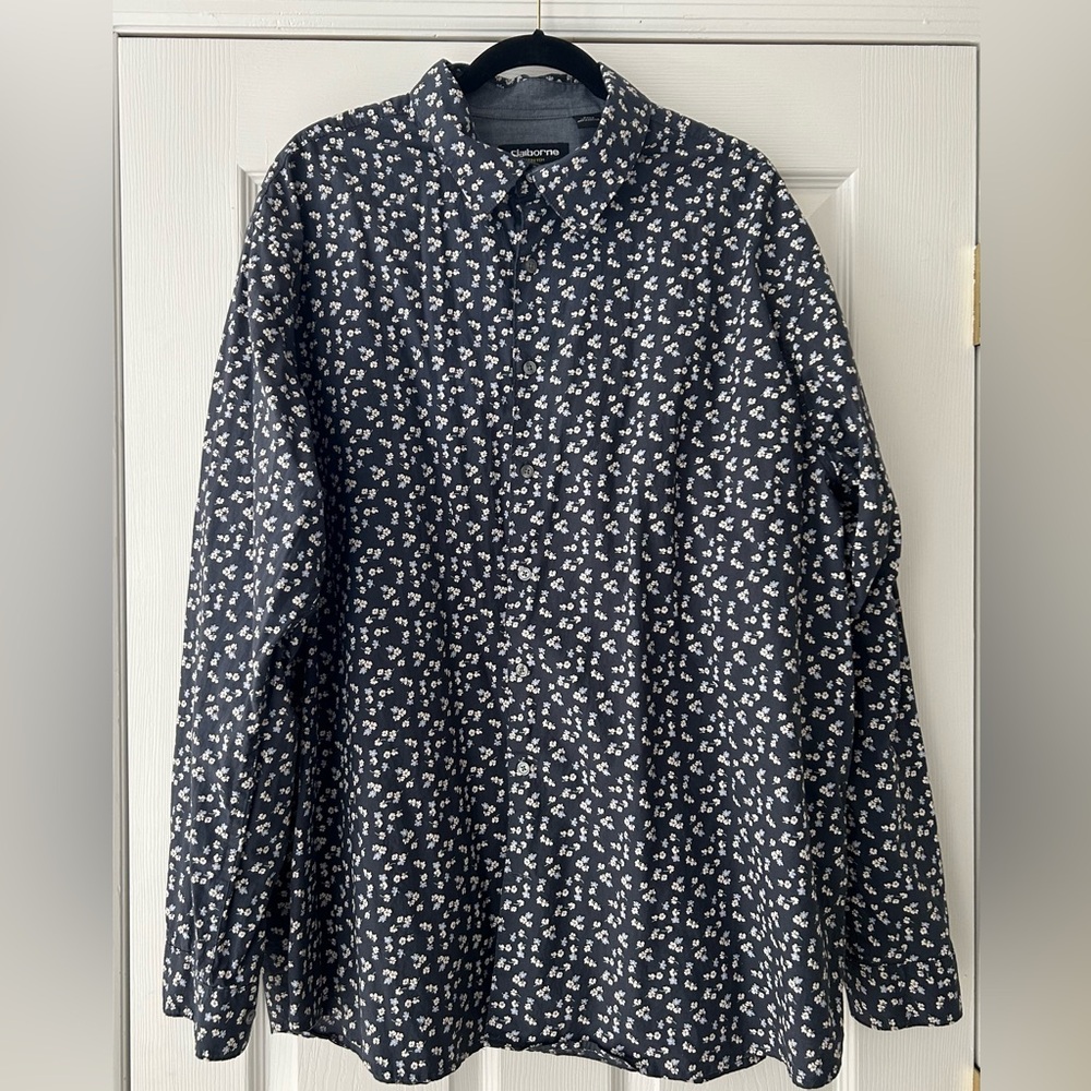 Claiborne button down dress shirt - 2xlt stretch - flower pattern